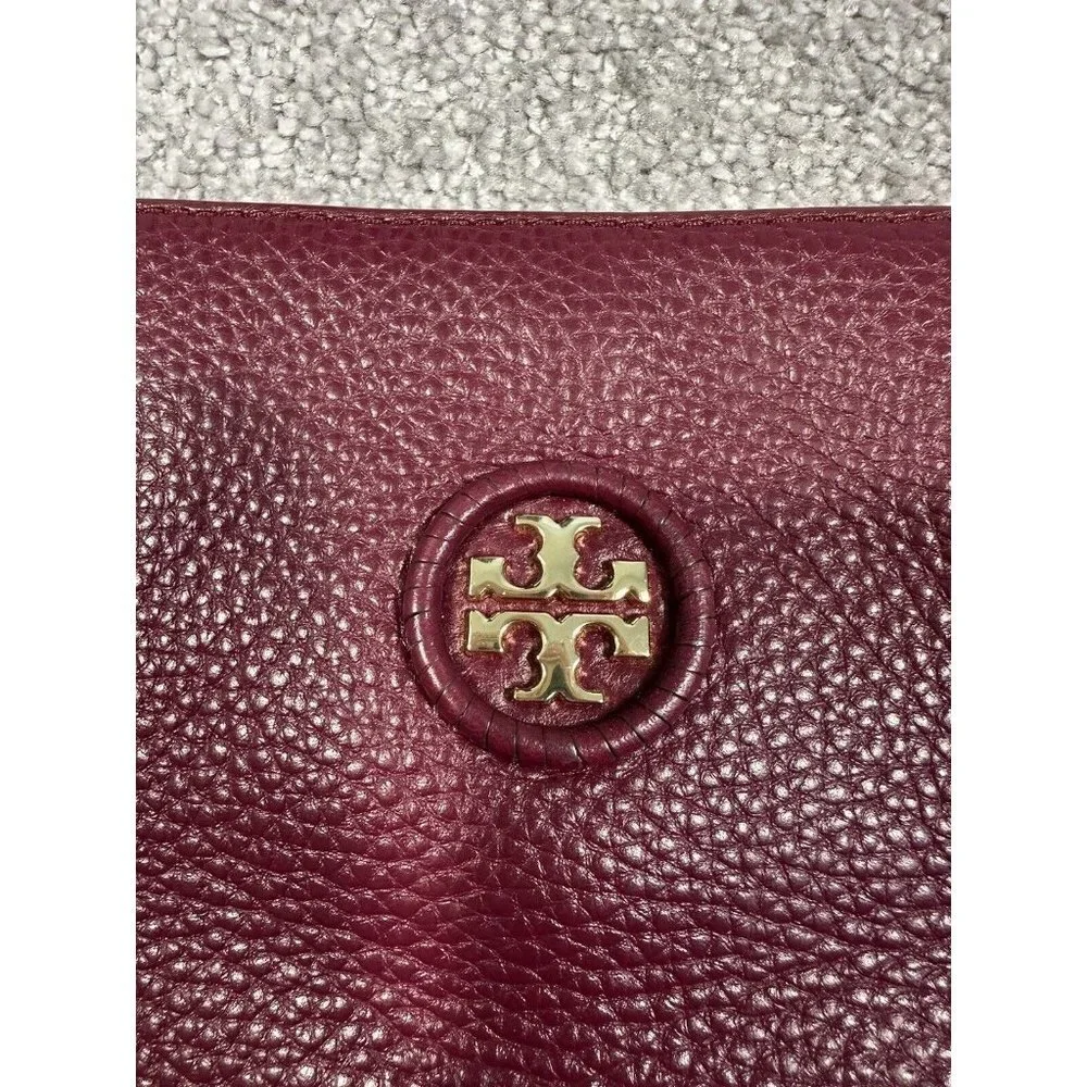 Tory Burch Burgundy Pebbled Leather Chain Shoulder Bag